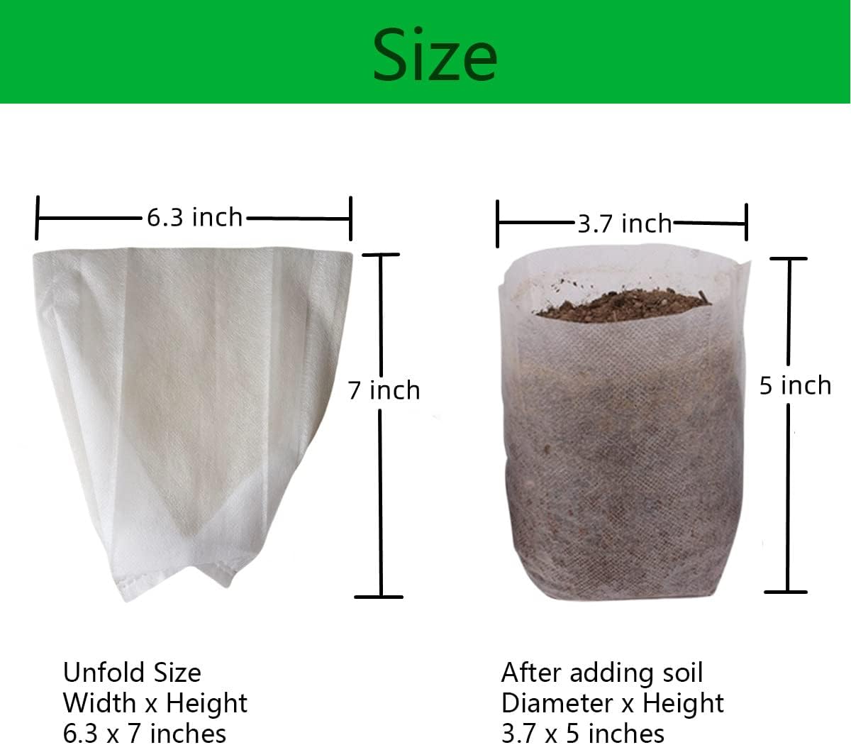 gardtree Plant Nursery Bags 6.3” x 7” 200PCS, Non-Woven Biodegradable Plant Grow Bags Fabric Seedling Starter Pots for Vegetable Flower Fruit Saplings Tree, Home Garden Supply