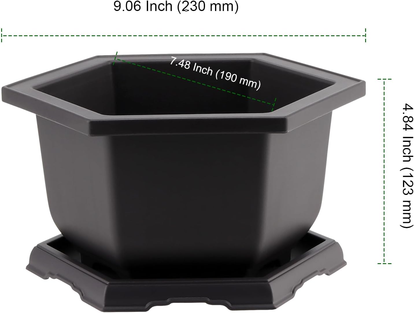 PINGEUI 4 Pack Plastic Bonsai Pot, 7.5 Inches Bonsai Training Pots with Drainage Humidity Tray, Large Bonsai Plant Tree Pots for Garden, Yard, Balcony