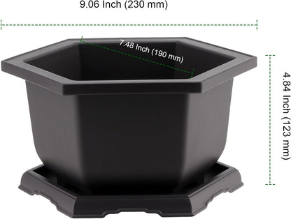 PINGEUI 4 Pack Plastic Bonsai Pot, 7.5 Inches Bonsai Training Pots with Drainage Humidity Tray, Large Bonsai Plant Tree Pots for Garden, Yard, Balcony