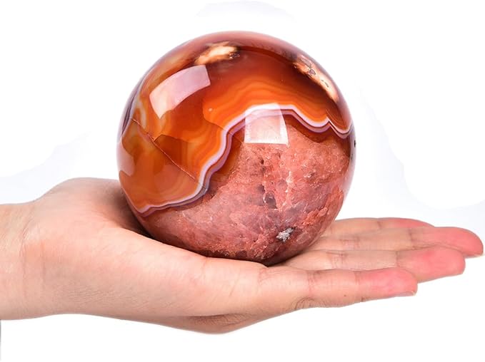 JIC Gem 3.1-3.5 inch(80-90mm) Large Red Agate Large Crystal Ball Round Healing Crystals Decorative Sphere with Wooden Stand Meditation Witchcraft Home Decor