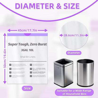 OKKEAI (2.6 Gallon) 3 Gallon Small Trash Bags with Drawstring, 64 Count Printed Bathroom Garbage Bags – Leak-Proof Tear-Resistant Wastebasket Liners for Bathroom, Kitchen, Office