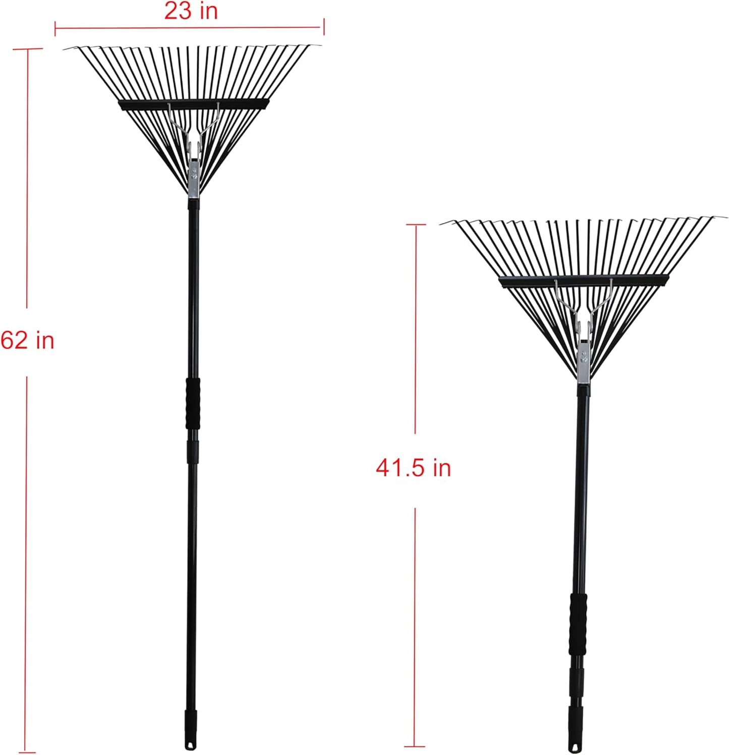 Kylin Gardening Rake Set 3-Piece - Poly Lawn Rake(30T ),Steel Garden Rake(24T ),11 Tine Shrub Tools -Telescopic Steel Handle for Adult or Kids