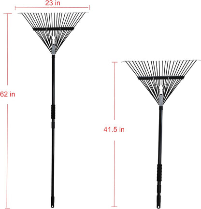 Kylin Gardening Rake Set 3-Piece - Poly Lawn Rake(30T ),Steel Garden Rake(24T ),11 Tine Shrub Tools -Telescopic Steel Handle for Adult or Kids