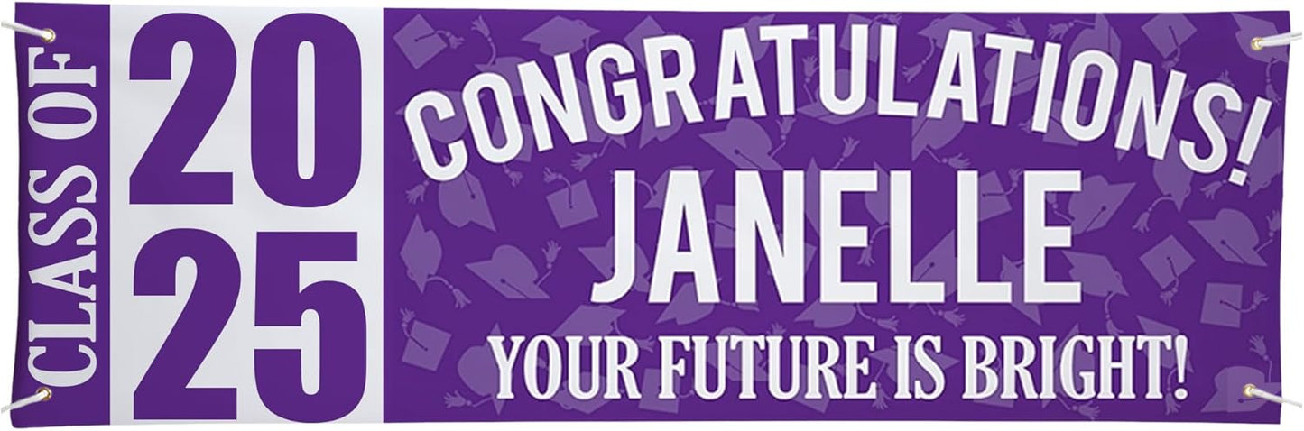 Let's Make Memories Personalized Graduation Banner Class of 2025 - Graduation Party Decorations - Congratulations Banner - Indoor/Outdoor Vinyl - Best in Class - Purple - 6 ft.