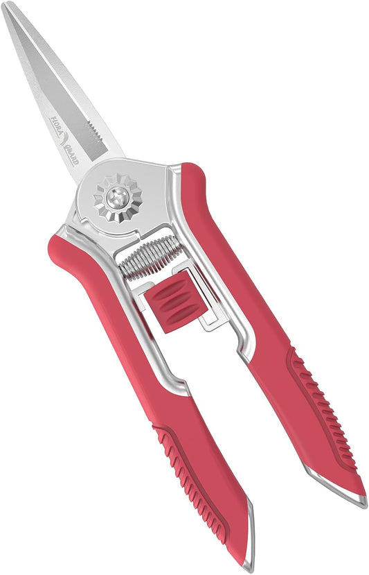 FLORA GUARD 6.5-Inch Floral Scissors, Zinc Alloy with Rubber Handle, Toothed Blade for Quick Cutting, Suitable for Flower Placement, Plant Pruning, Rose or Fruit Picking (Red)
