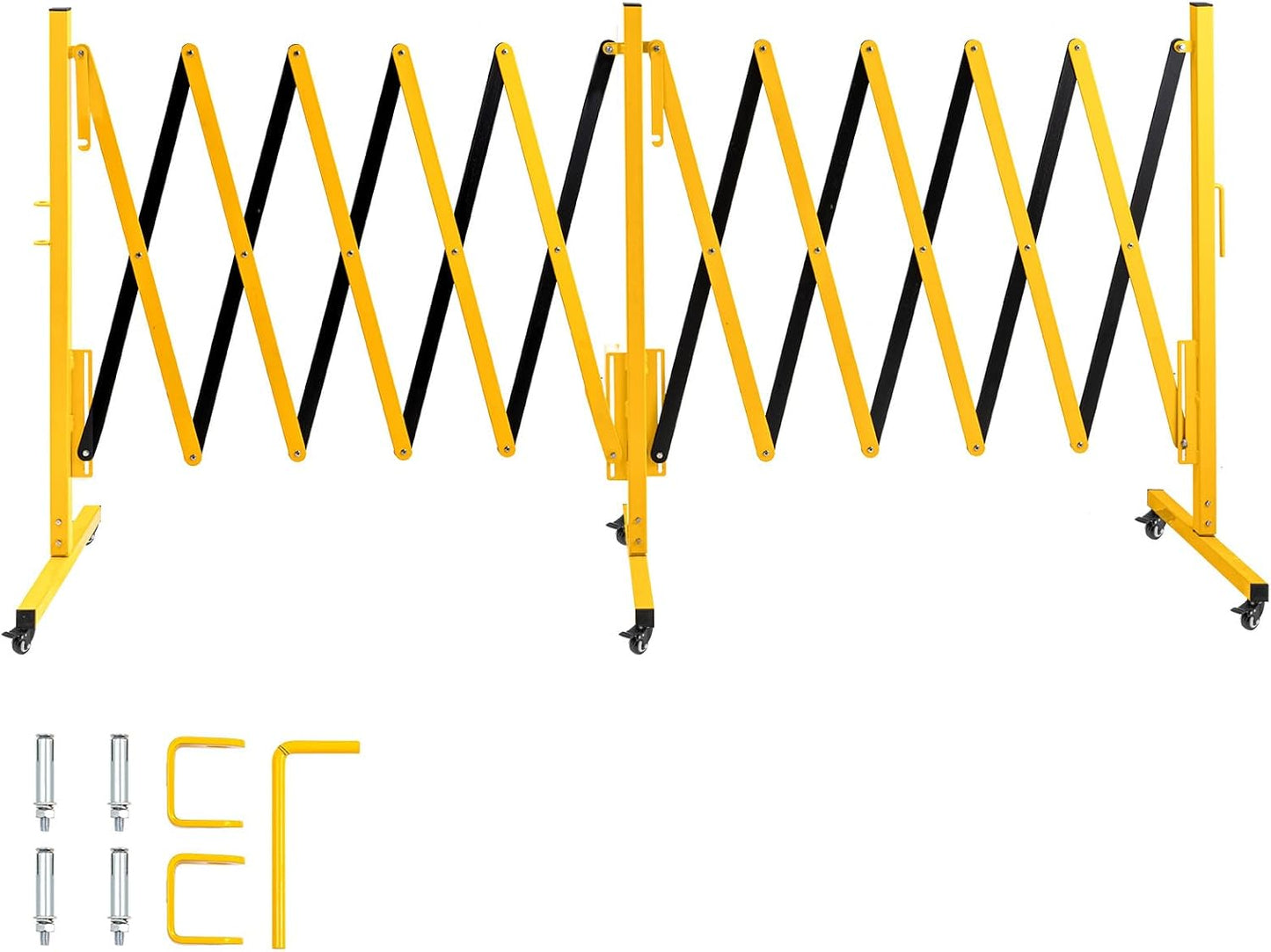 TECSPACE Industrial Expandable Metal Barricade, Expansion Size 16.4 FT, Yellow and Black,Durable Steel Safety Barricade with casters, Flexible Mobile Barrier Gate, Adjustable Traffic Fence
