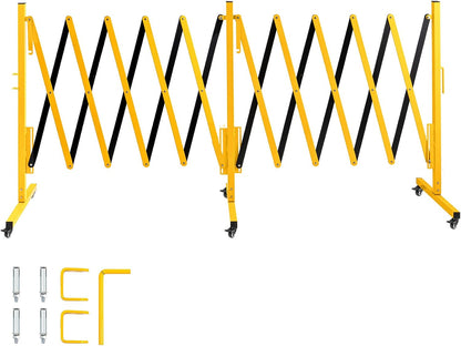 TECSPACE Industrial Expandable Metal Barricade, Expansion Size 16.4 FT, Yellow and Black,Durable Steel Safety Barricade with casters, Flexible Mobile Barrier Gate, Adjustable Traffic Fence