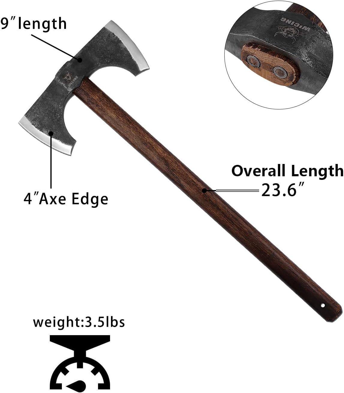 Splitting Axe, 23.6 Inch Double Bit Axe, Beech Handle with Leather Sheath, for Chopping, Splitting Wood or Axe Throwing
