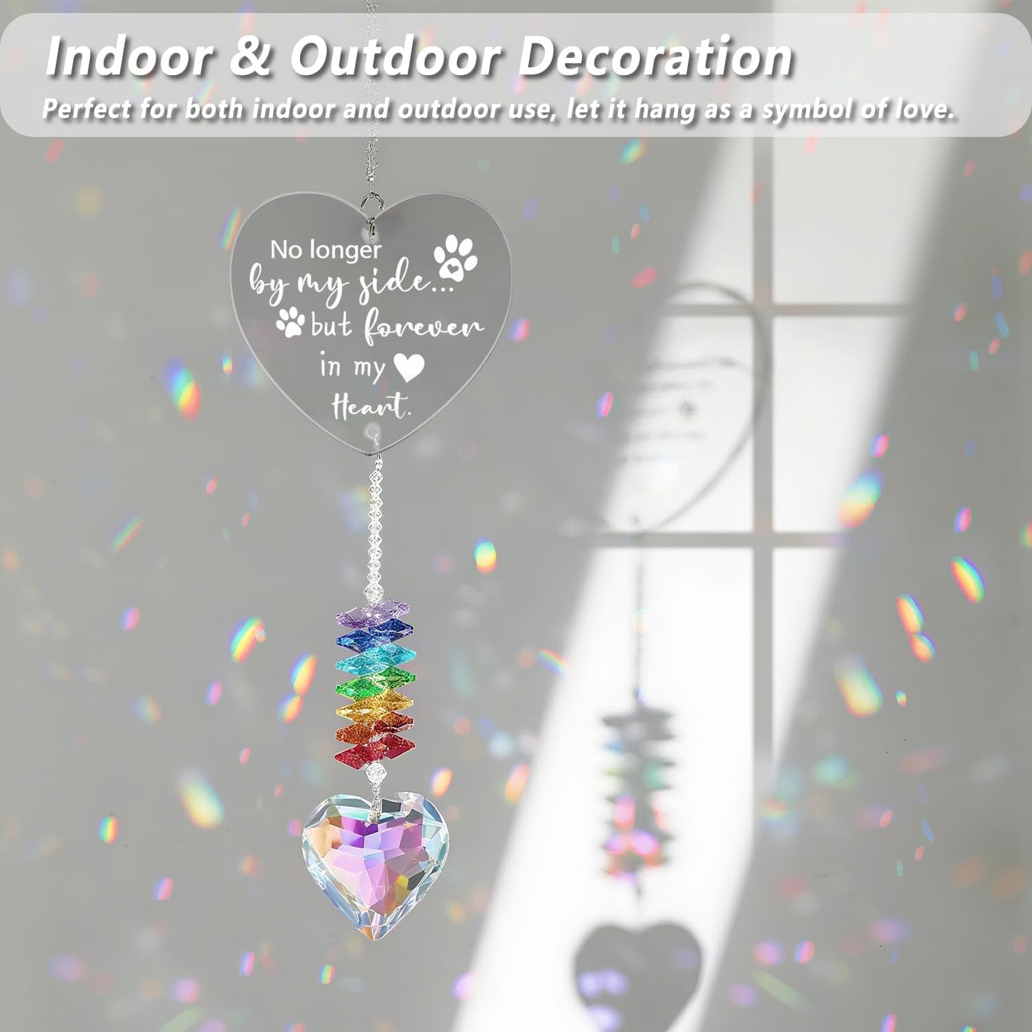 Crystal Sun Catchers Indoor Window - Heart - Shaped Hanging Crystal Suncatcher as Pet Memorial Gifts for Dogs