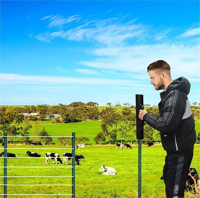 Fence Post Driver 16.5 Inch T Post Driver, 11LB Heavy Duty Hand Post Pounder with Handle for U Fence Post (Black)