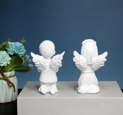 YUEOECOR 2PCS Cherubs Angels Resin Garden Statue Figurine, Adorable Angel Sculpture Memorial Statue Indoor Outdoor Home Garden Decoration (A 2PCS White)