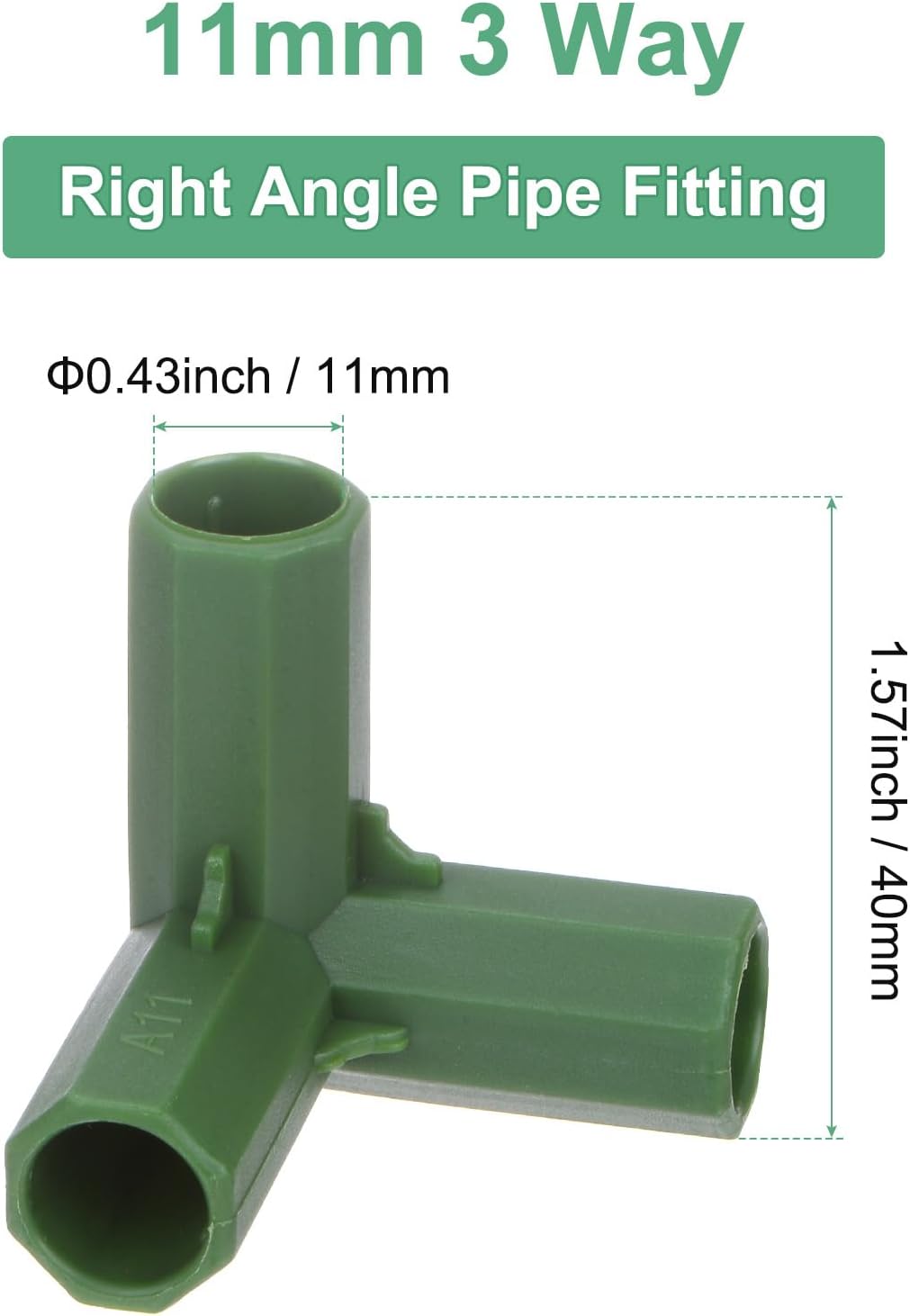 12 Pcs 11mm Greenhouse Frame Building Connectors, 3 Way Right Angle Pipe Fitting for Grape Trellis/Sunscreen Shed/Gardening Plant Stakes, Greenhouse Accessories [Green]
