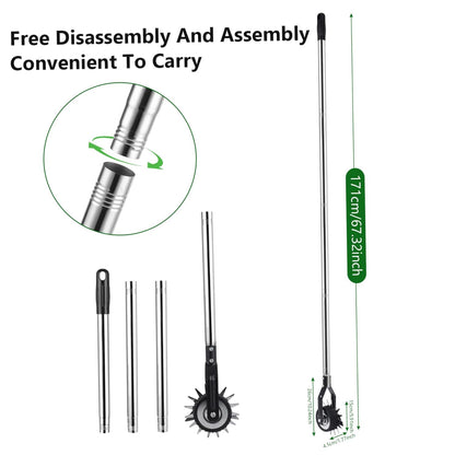 Edger Lawn Tool 67.3 Inch Manual Grass Edger with 4 Sections Stainless Steel Handle and Wheel, Rotary Garden Edging Tool for Landscaping, Sidewalk, Yard