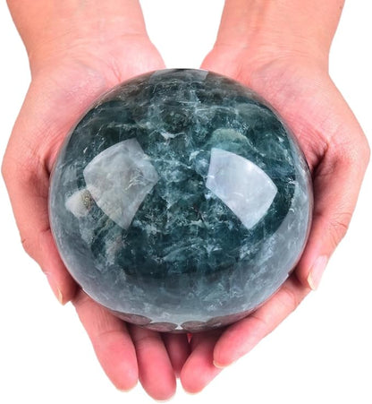 Large Green Fluorite Crystal Ball with Stand Natural Crystals Sphere Gemstone Ball Meditation Witchcraft Home Decor 100-110mm/3.9-4.3"