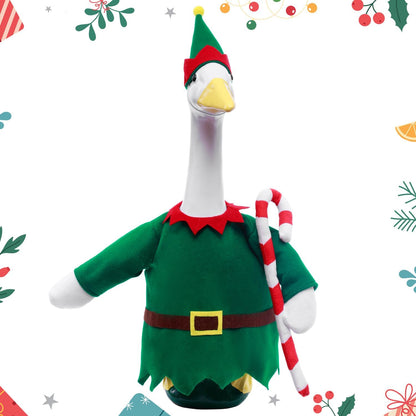 Christmas Toy Soldier Style Porch Goose Outfits,2 Pcs/Set Goose Clothes with Pointed Hat and Candy Cane Fits 23" Lawn Goose Statue,Green Christmas Outdoor Goose Costume,Yard Patio Garden Xmas Decor
