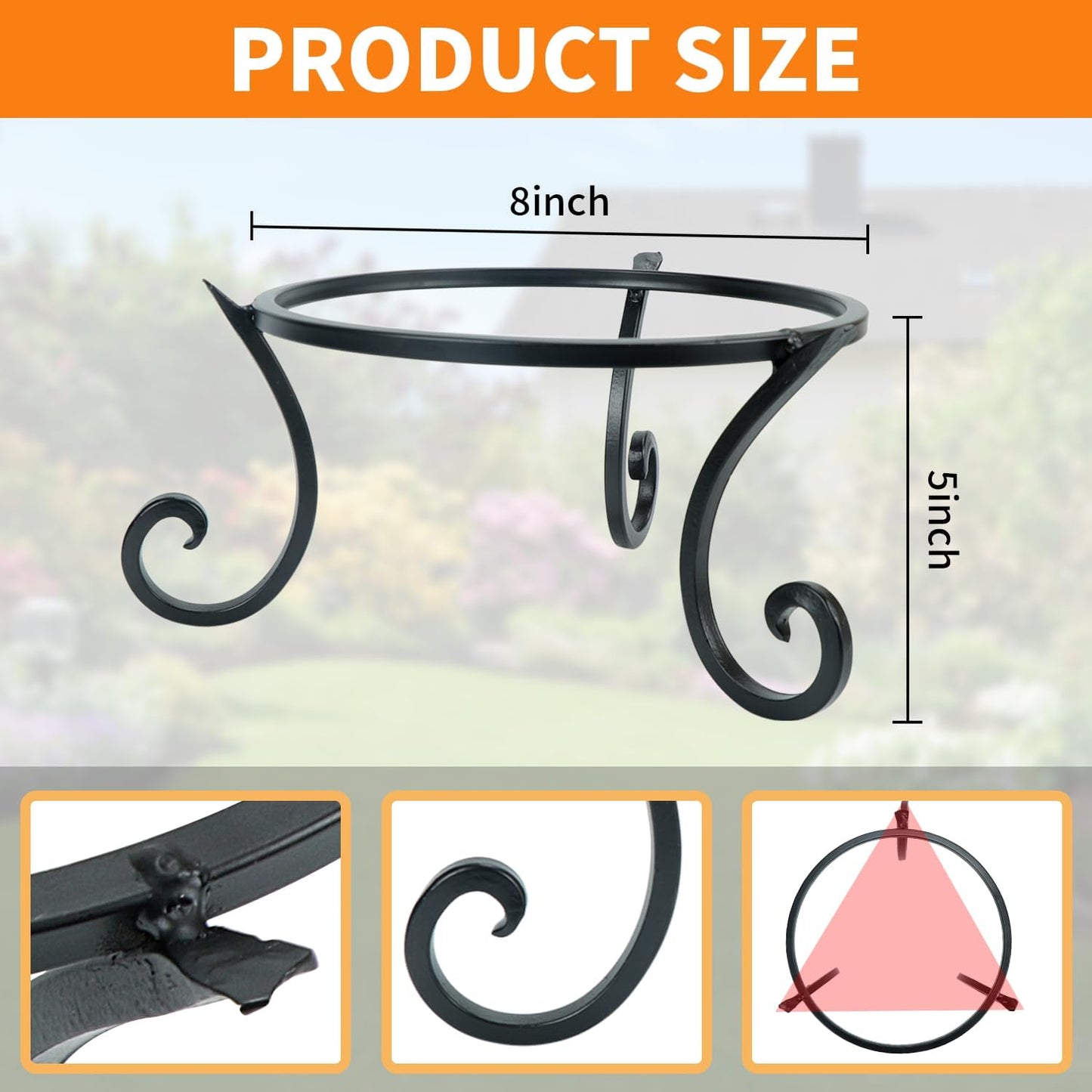 Kesywale Metal Gazing Ball Stand for 10 or 12 Inch Outdoor Garden Gazing Globes and for Plant or Flowerpot Holder, Birdbath Bowl Stand, 5 Inch Tall (8 inch)
