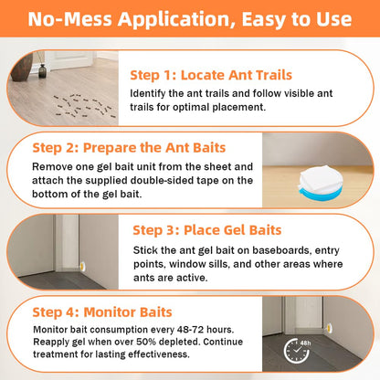 48 PCS Ant Killer Gel Bait Stations, Extra Strengthen Ant Bait Traps, Long-Lasting Effective Pest Gel for Carpenter Ants and Other Common Household Ants, No Mess Easy Use, Safe for Pets and Kids