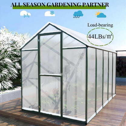 72*72in Greenhouse for Outdoors, Polycarbonate Greenhouse with Stronger Wind Protection and Roof Vent, Walk-in Large Aluminum Sunroom Winter Proof, Green