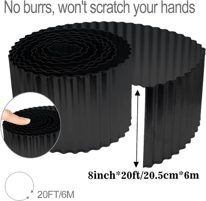 Metal Landscape Edging,8 Inch×20FT Corrugated Metal Garden Edging Border Heavy Duty Garden Borders Edging Lawn Edging for Garden,DIY Flower Beds,Lawns,Pathway(Black)