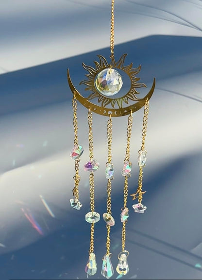 DIY Crystal Suncatcher kit with Wind Chime/Sun and Moon,Sun Catcher Dream Supplies Arts and Crafts Kits for Adults,for Indoor Window Hanging,Outdoor Garden Xmas Wedding Party Decor Gifts