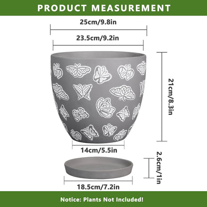 Pots for Plants 10 Inch - Ceramic Planter Indoor Plant Pots for Plants Large Flower Pot with Drainage Hole and Saucer for Outdoor Plants Home Garden Gray