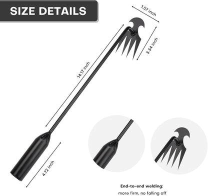 Garden weeding tool 4-tooth manganese steel forged manual weeder Portable root weeding tool Suitable for vegetable gardening backyard farm planting 19.7-inch gardening weeding tool (2-pack)