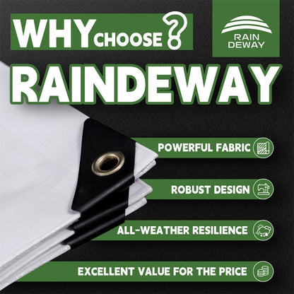 RAINDEWAY 12 Mil Heavy Duty White Tarp 12x20 Feet, UV Resistant, Waterproof, Weatherproof Poly Tarp with Metal Grommets and Reinforced Edges