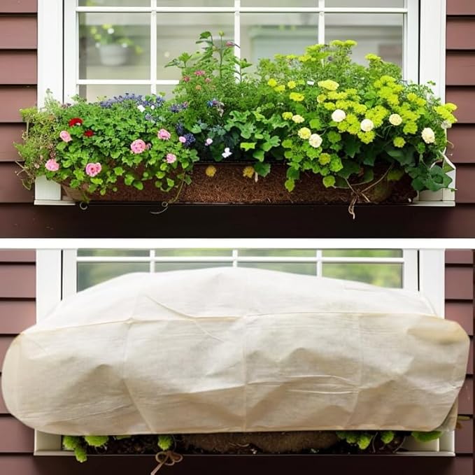 Plant Frost Cover, Rectangular Planter Plant Winter Frost Blanket, Plant Frost Tree Cover Bag with Zip Drawstring, Reusable Frost Fabric for Outdoor Plants 4 Pack (68.8x17.7x15.7INCH)