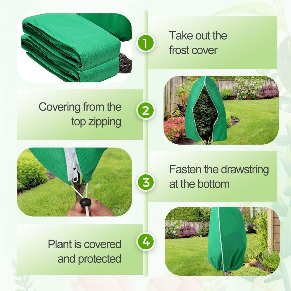 Plant Covers Freeze Protection, 4 Pack Zipper Drawstring Plant Cover, Reusable Frost Protection Covers for Shrubs Outdoor Garden, Large Plant Protection Bags (31.5×47.3（4pcs）)