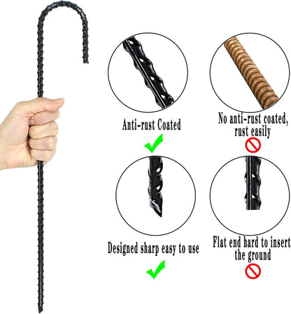 16 Inch Ground Rebar Stakes, J Hook Extra Heavy Duty Rust Proof Coated Steel Ground Anchors with Chisel Point End for Camping Tent and Canopy Tent (16)
