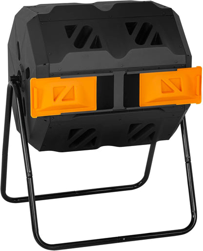 Composting Bins 43 Gallon Outdoor Tumbling Compost Bin Compost Tumbler Bucket Trash Can w/Dual Chamber Sliding Doors for Garden Patio,Orange Door