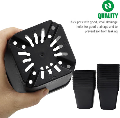 3.5 inch (9CM) Square Nursery Pots 60pcs, Sturdy Seedlings Trays 5 Pcs, Seeds Starter Germination Tray, Microgreenings Planter Nursery Propagation 5 Sets