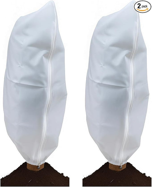 2 Packs Plant Covers Freeze Protection Frost Cloths for Outdoor Plants with Zipper Drawstring Jacket Cover Bags for Shrub Bush Tree Potted Cold Weather Garden Warm Insulation (white, 31.5" W x 47"H)