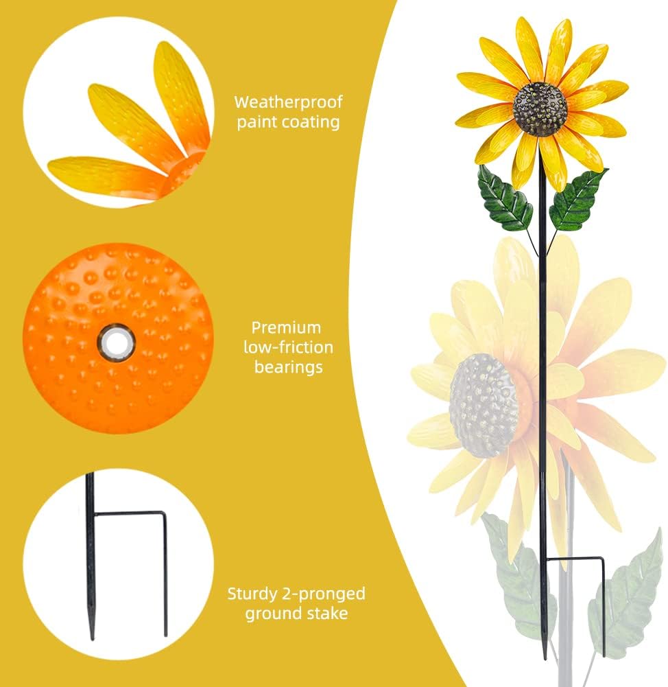 Viveta Sunflower Wind Spinner, 56" Metal Wind Spinner with Stake, Wind Spinners for Yard and Garden Lawn Patio Decor