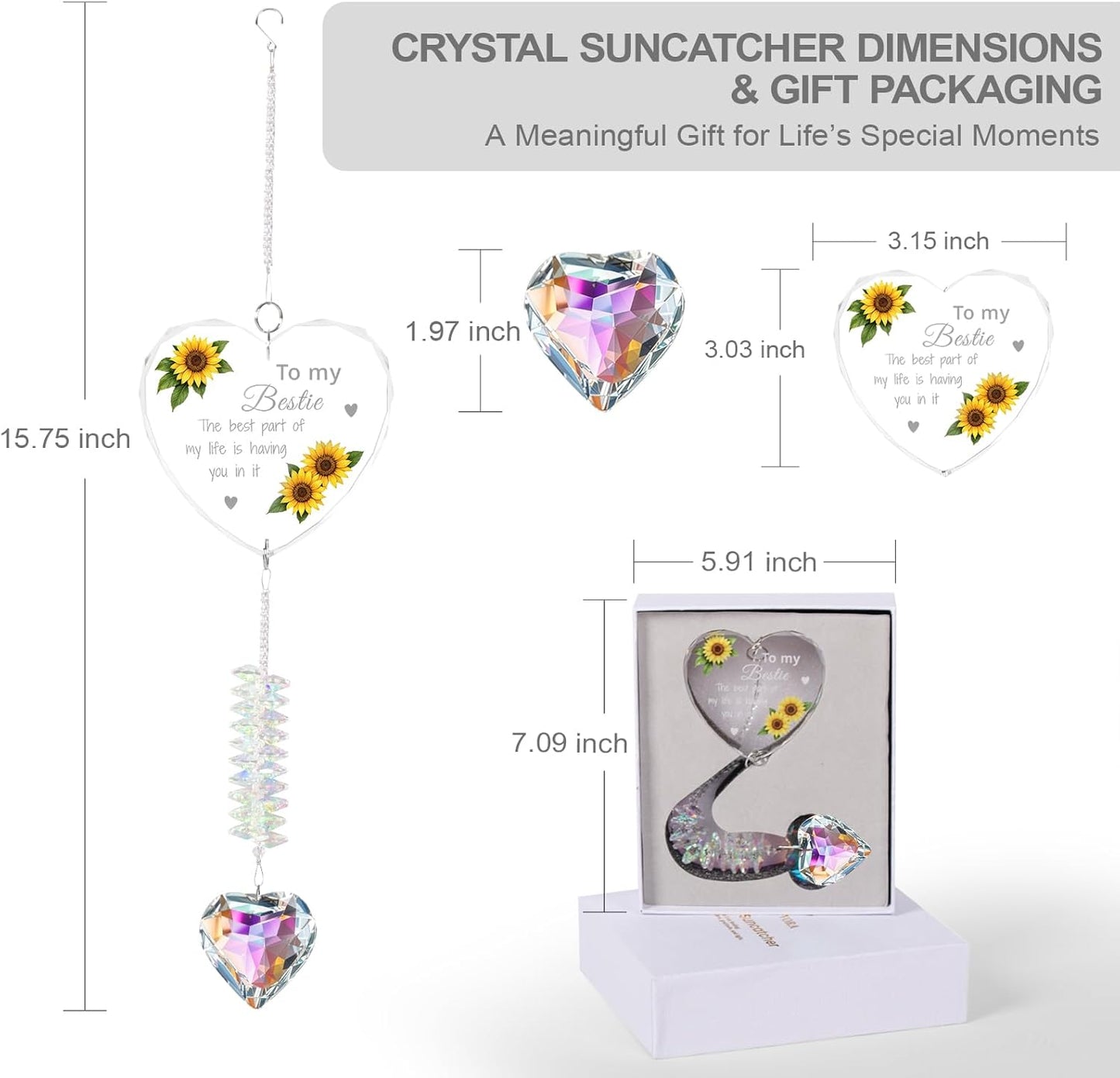 Bestie Gifts,Crystal Suncatcher Gifts for Bestie Birthday,Sisters Gifts from Sister, Best Friend Woman Window Hangings Home Decoration