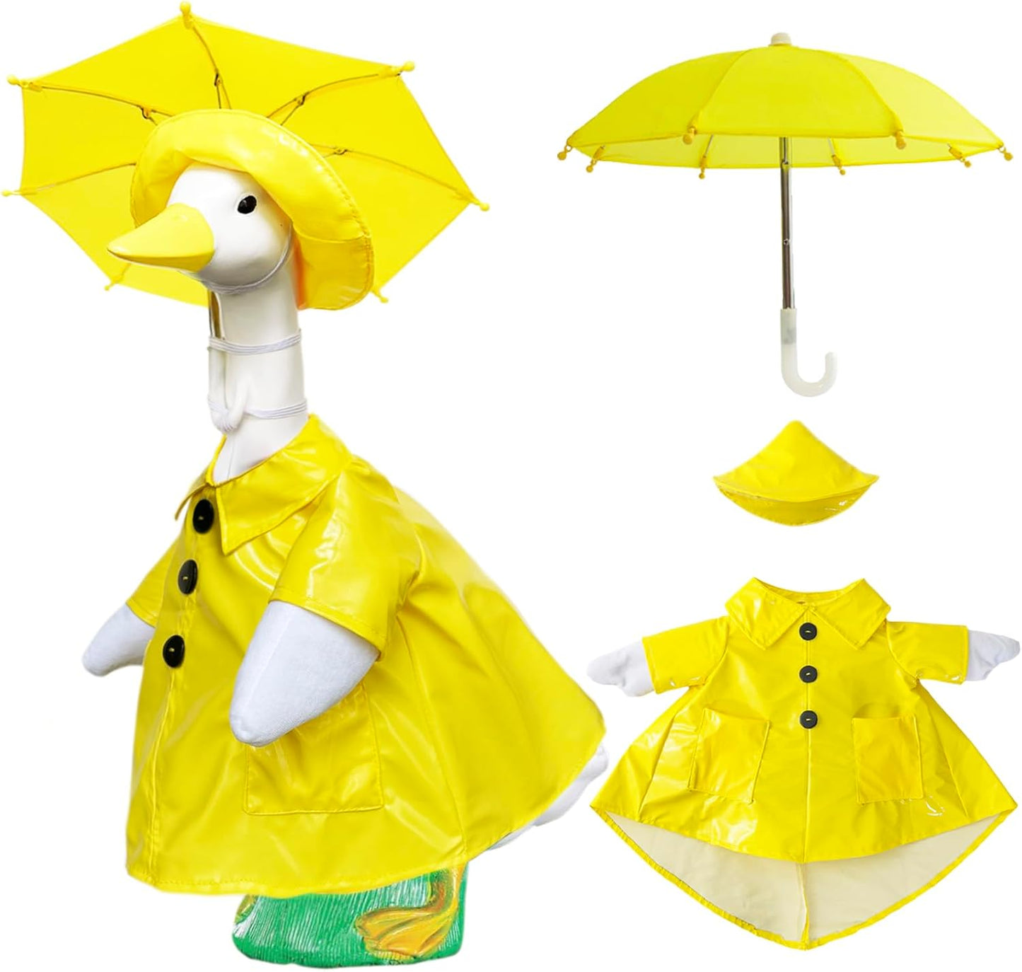 Waterproof Goose Raincoat Outfit with Umbrella for 23 inch Porch Statues, Autumn Garden Decor & Windproof Yard Sculptures