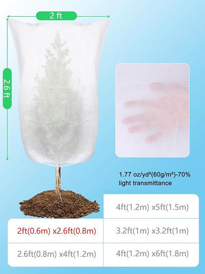 Abimars Plant Covers Freeze Protection Jacket 1.77 oz/yd², 2ft x 2.6ft Reusable Winter Plant Covers with Drawstring & Zipper, 2 Pack Light, Porous Fabric for Plant Breathing