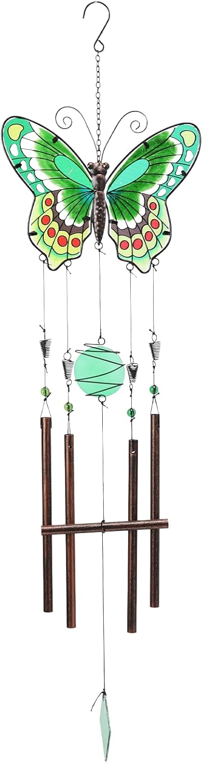 MUMTOP Butterfly Wind Chimes for Outside, Stained Glass Wind Chime Windchimes for Patio, Outdoor,Garden,Yard,Coastal,Window,Home Decor or Gifts for Women(Green)