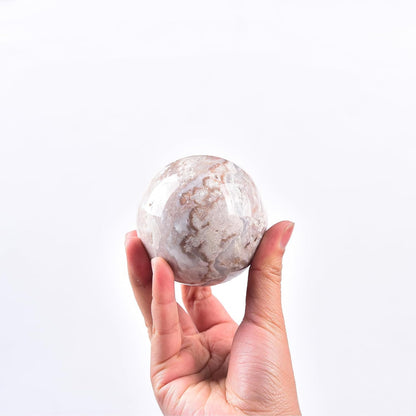 JIC Gem Natural Pink Agate Crystal Sphere with Wooden Stand,Decorative Crystal Ball Pink Gemstone Sphere for Meditation,Feng Shui,Witch-Style Decor,Table 70-80mm