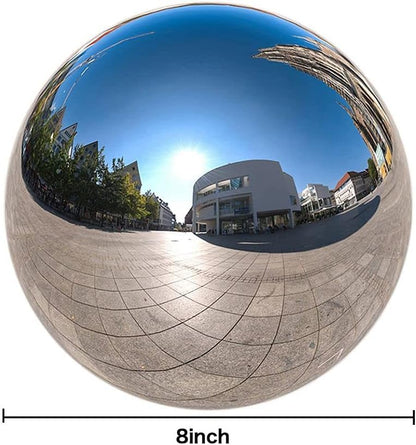 Nerien 8 Inch Gazing Ball, Stainless Steel Garden Mirror Globe, Polished Ornament Sphere, Hollow Floating Reflective Hemisphere, for Home Outdoor Pond Housewarming Swimming Pool Decoration, Silver
