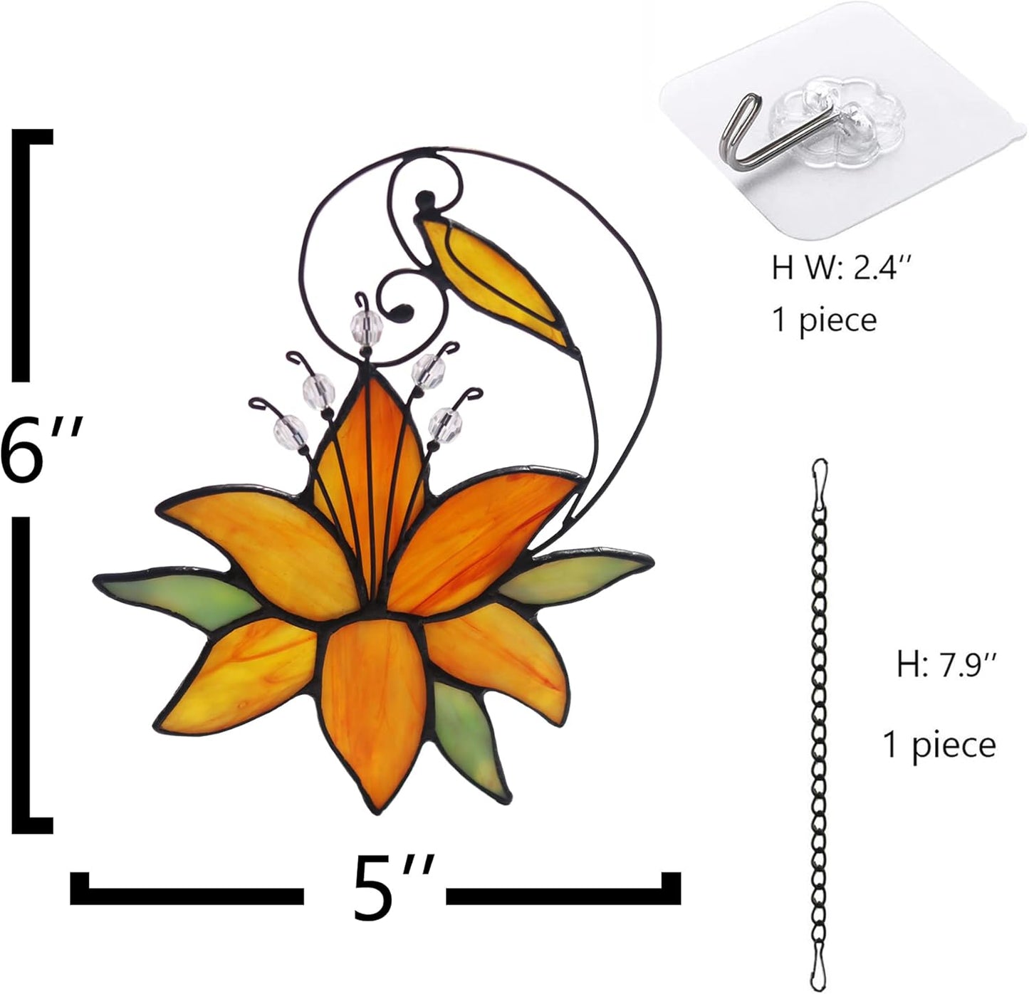 Orange Tiger Lily Flower Gift for Her Women, Love Gift Stained Glass Window Hanging Floral Suncatcher for Mother's Day Birthday, Valentine Day Gifts for Women Girlfriend