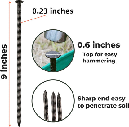 9-Inch Black Spiral Metal Landscapes Spikes - 50 Pcs Heavy Duty Plant Support Garden Stakes, for Paver Edging, Camping, House Construction, and More