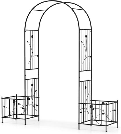 Giantex Garden Arch Trellis with Planters, 86'' Metal Arbor Pergola for Climbing Plants Rose, Heavy-Duty Outdoor Archway for Wedding Party Ceremony Pathway Garden Yard Lawn Decoration
