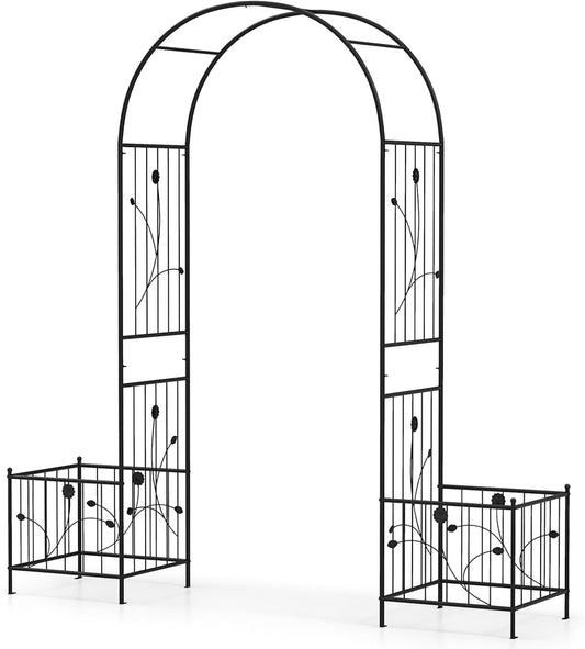 Giantex Garden Arch Trellis with Planters, 86'' Metal Arbor Pergola for Climbing Plants Rose, Heavy-Duty Outdoor Archway for Wedding Party Ceremony Pathway Garden Yard Lawn Decoration