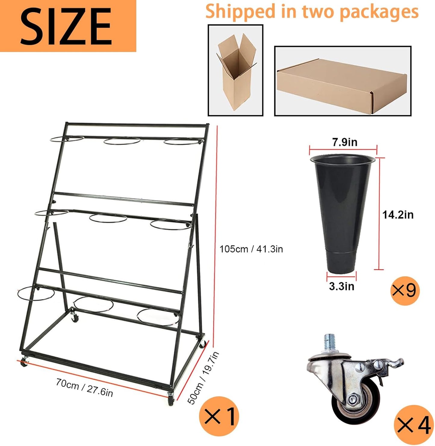 Flower Display Stand, Mobile Plant Cart shelve with Wheels, with Plastic Buckets, Easy to Install, Stepped Plant Stand, Suitable for Indoor and Outdoor Balcony Courtyard Garden Art Exhibitions ( Color