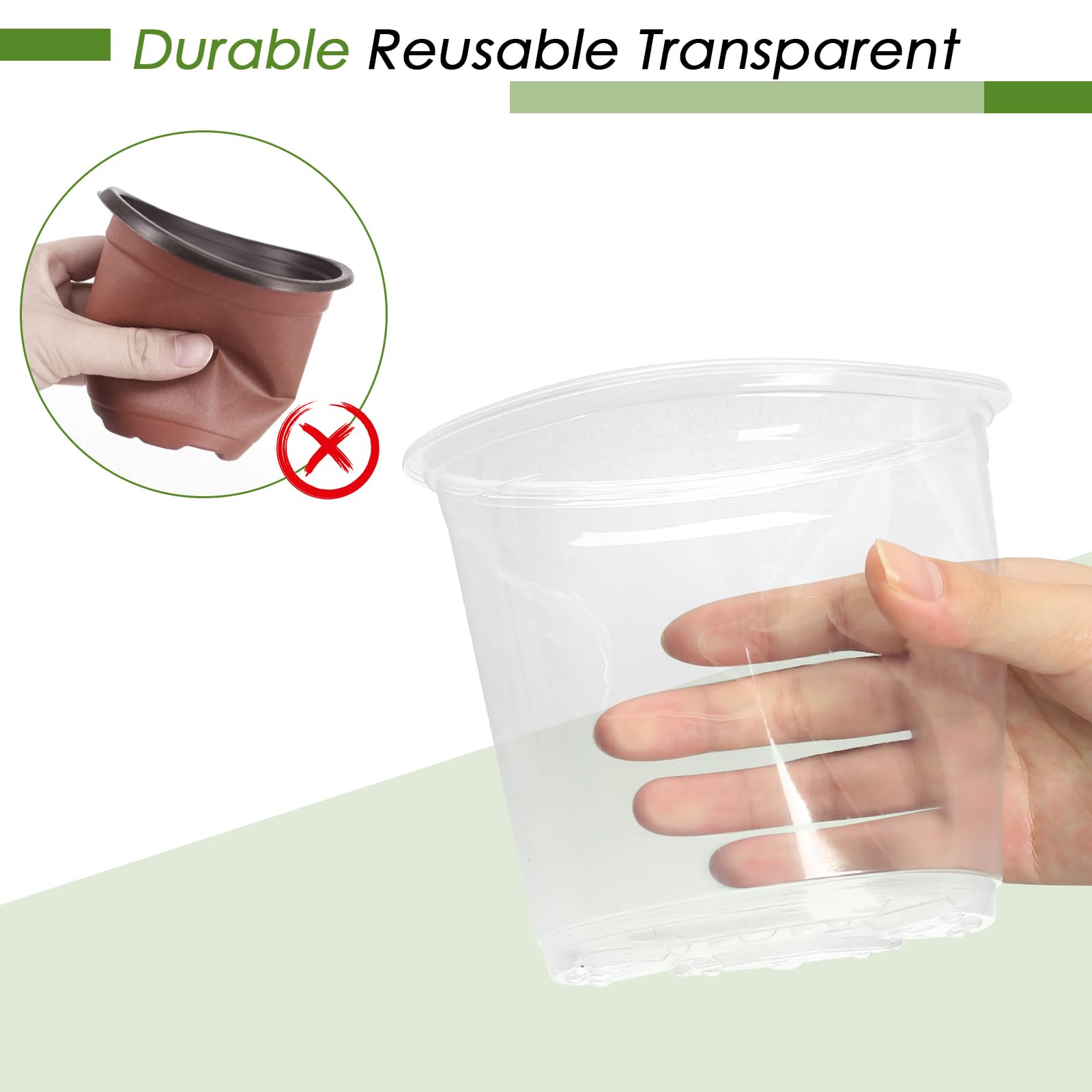 FUIJOL 4/5/6/7 Inch Clear Nursery Pots for Plants with Sacuers 20 Pack, Plastic Flower Pots with