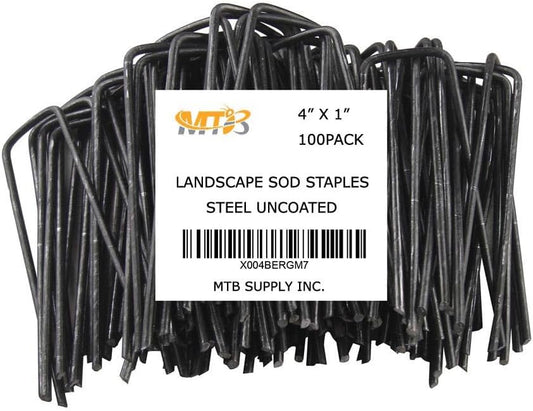 100 Pack 4x1 inch 11GA(0.12inch) Landscape Staples Garden Stakes Fence Netting Pins Ground Spikes Sod Cover Fabric Pegs Steel Uncoated