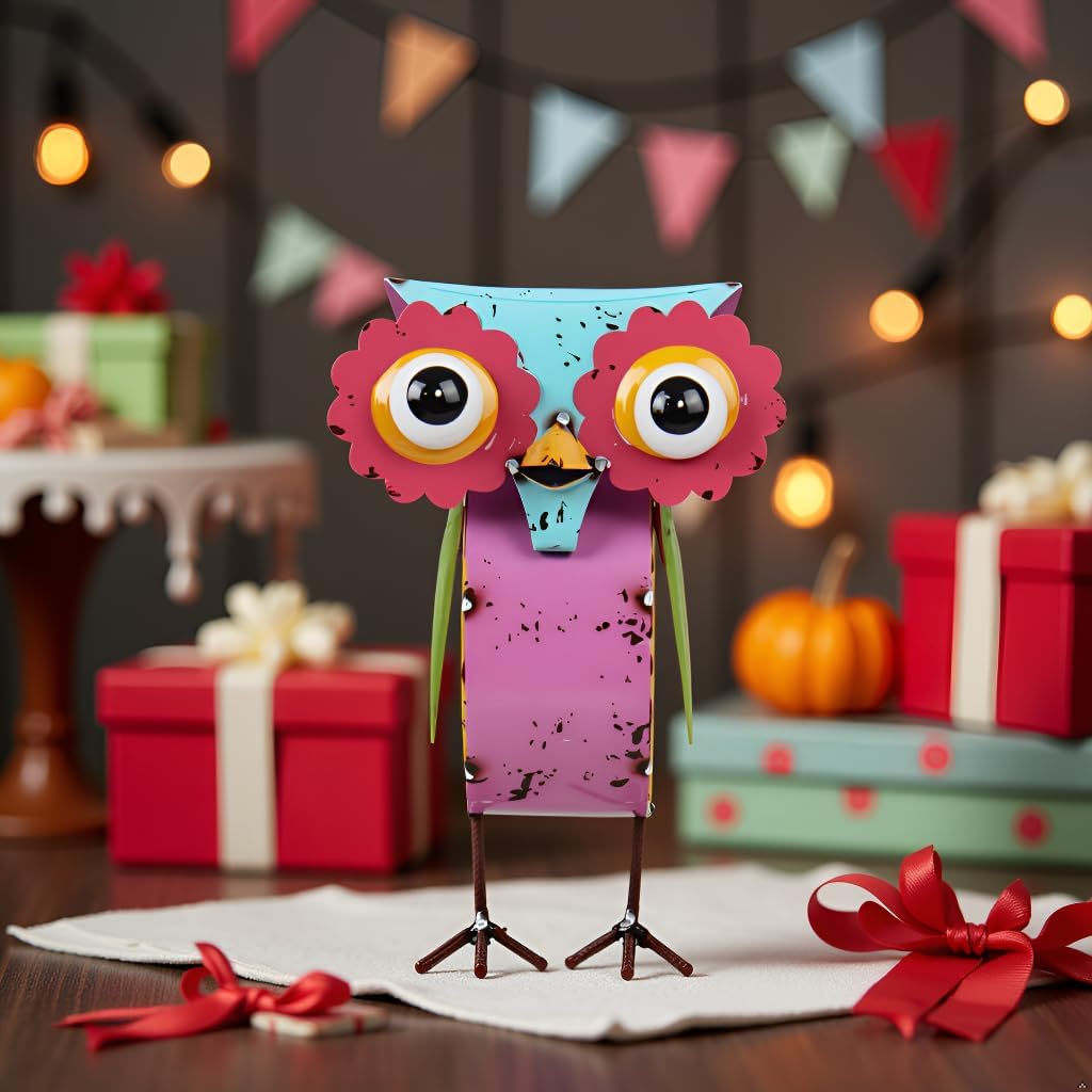 Metal Owl Statue Outdoor Garden Decor-Yard Art Gift, Funny Owl Sculpture for Patio, Lawn, Backyard- Indoor Figurine for Birthday, Housewarming, Christmas