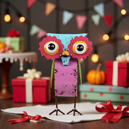 Metal Owl Statue Outdoor Garden Decor-Yard Art Gift, Funny Owl Sculpture for Patio, Lawn, Backyard- Indoor Figurine for Birthday, Housewarming, Christmas