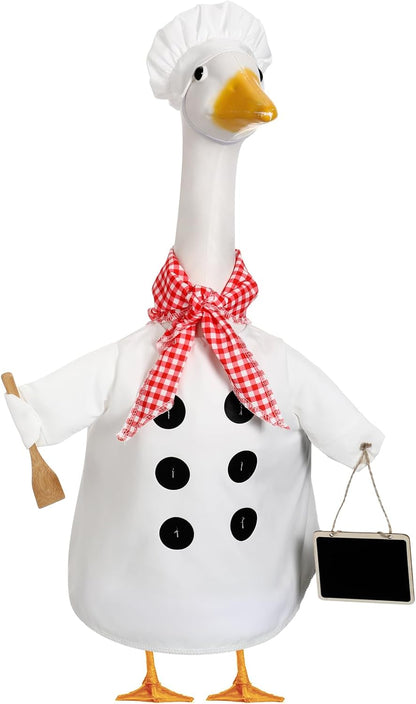 Aliceset Chef Porch Goose Outfits for Cement Goose Lawn Statue Clothes 23", Chef Clothes with Spatula and Blackboard for Thanksgiving Christmas Party Patio Yard Outdoor Art Decoration